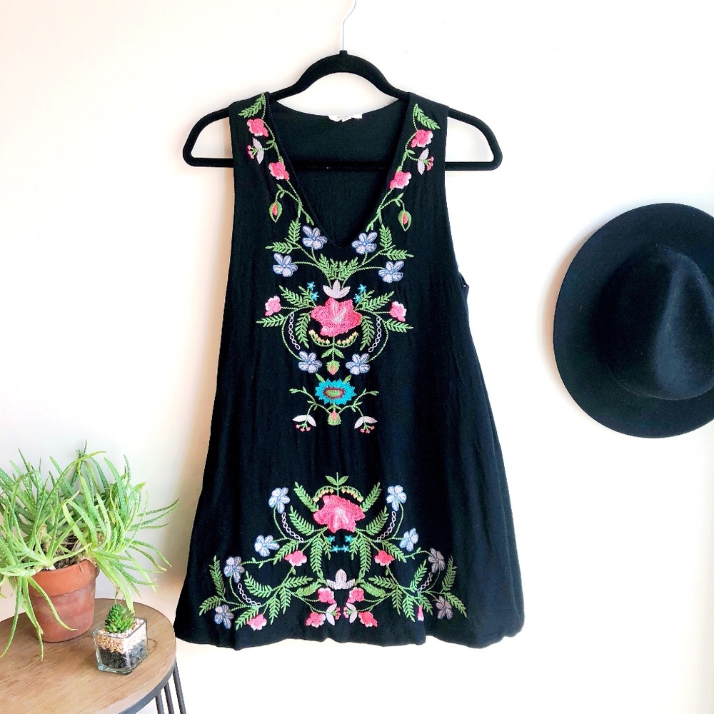 Vici Dolls Black Dress with Embroidered Flowers